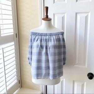 MNG Suit Blue Striped Off Shoulder Top